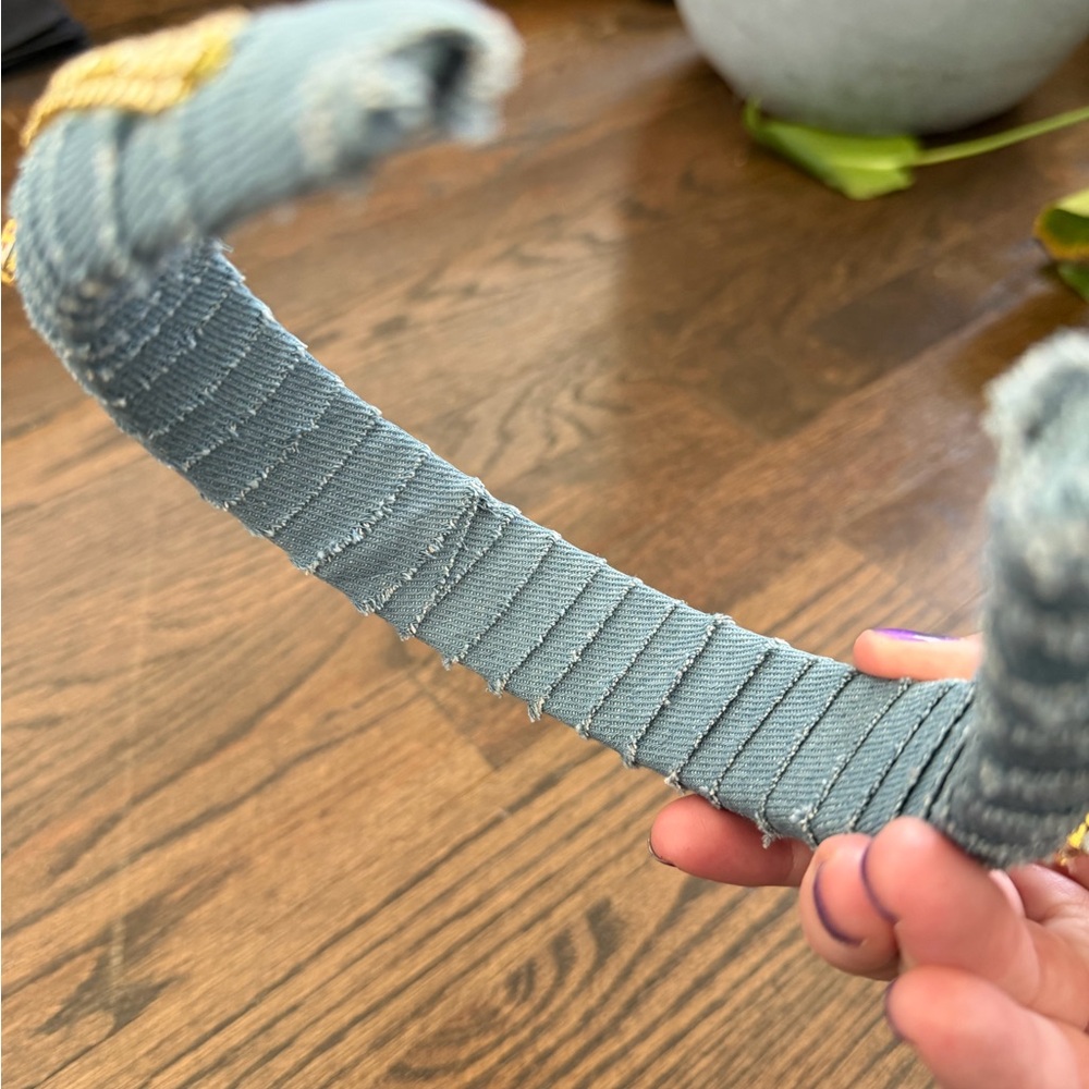 Blue Distressed Denim Padded Headband with Rhinestones - Picture 3 of 4